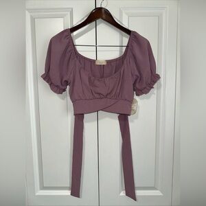 Altar'd State Lightweight Puffsleeve Cropped Tie Summer Top NWT M